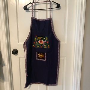 Navy Full size Apron Embroidered Mexican style